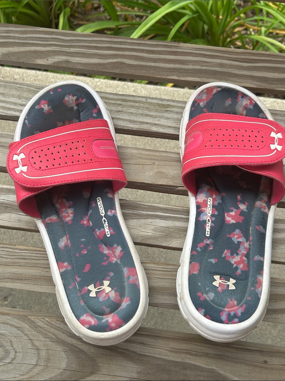 Under Armour Women's Pink and Gray Slide Sandals